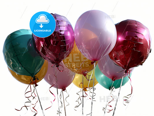 Colorful Birthday Party Balloons, A Group Of Balloons With Ribbons
