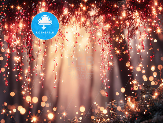 Empty Light Pink Wall, Lights From Branches In A Forest