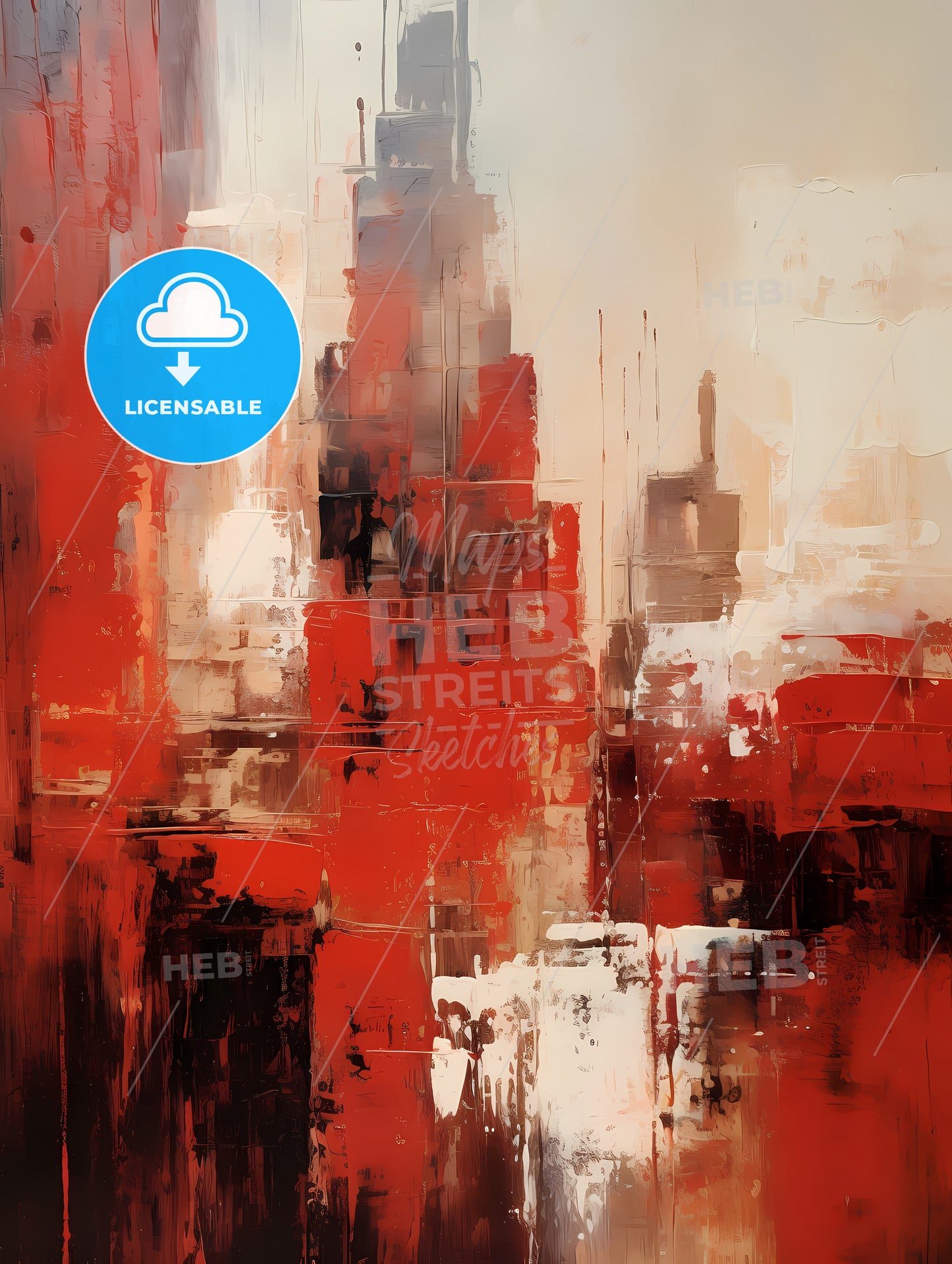 A Painting Of Cities In Reds And Browns, A Painting Of A City