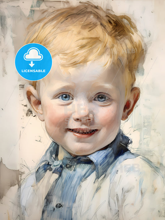 Beautiful Baby With Blue Eyes Smiling, A Close Up Of A Boy