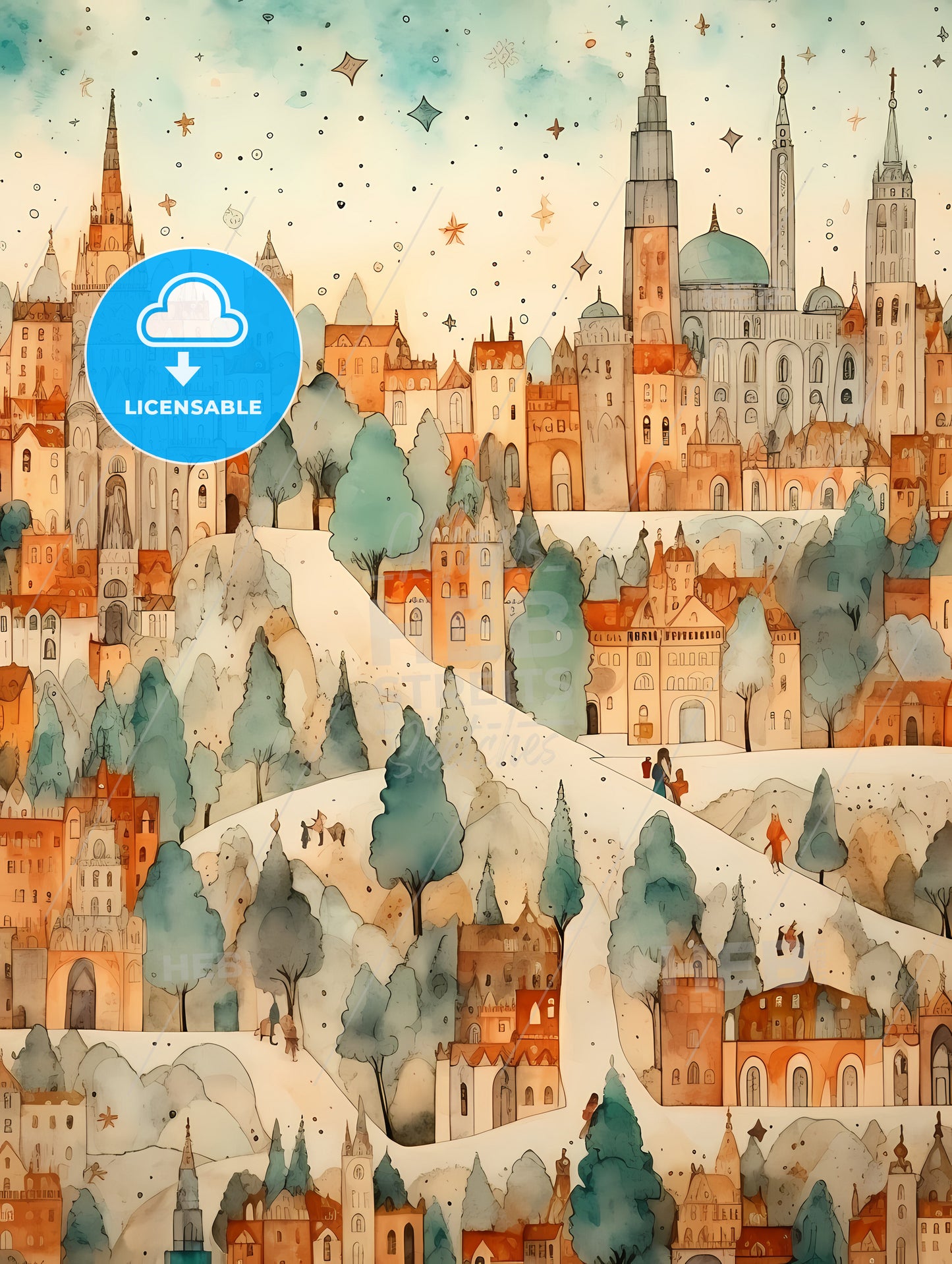 Christmas Pattern Background, A Painting Of A City