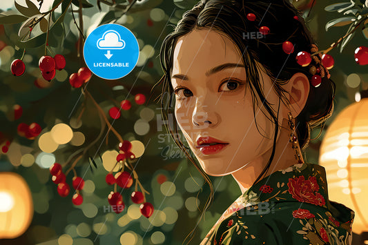 A Woman Beautiful Black Hair, A Woman In A Kimono