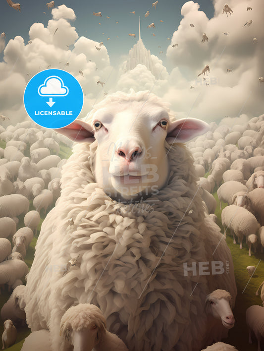 Un Ciel Avec Des Moutons Qui Tombent, A Sheep In A Flock Of Sheep