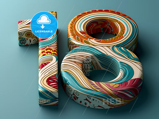 10 Graphic Design. For The Number 10 On A Blue Background, A Colorful Number With Swirls