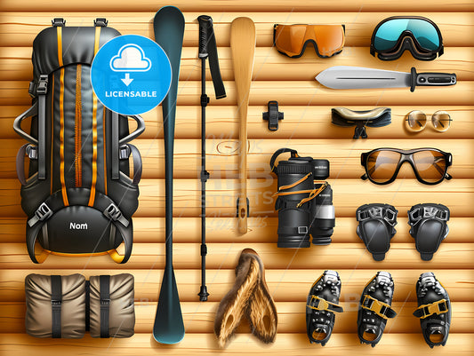 Temporary Rental Icon Set, A Group Of Ski Gear And Equipment