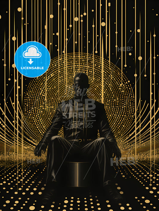 Halftone Pattern Found Footage Of The Office Horus, A Man Sitting In A Chair