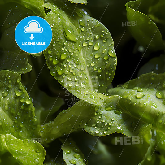Fresh Lettuce Seamless Background, Water Droplets On A Leaf