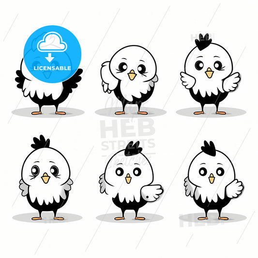 Cute Chibi Chicken Character, A Group Of Cartoon Birds