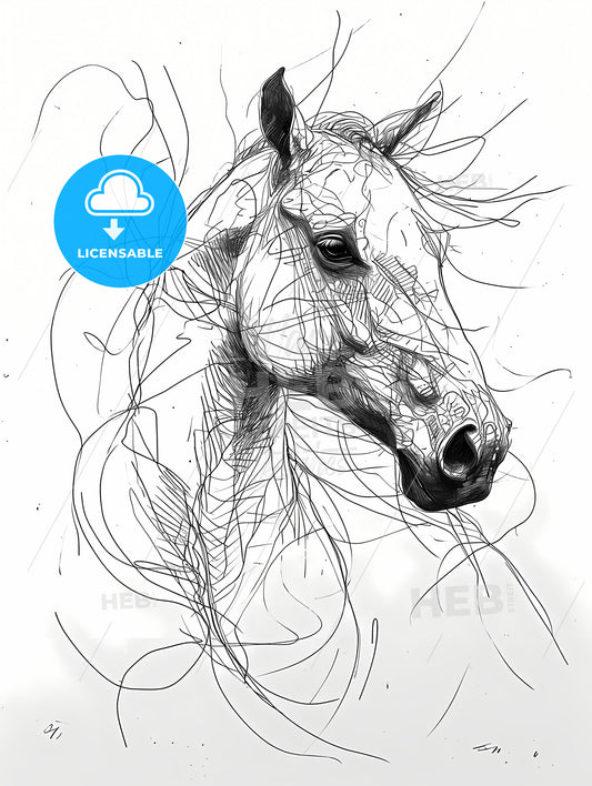 A Line Art Drawing Of A Horses Face, A Drawing Of A Horse