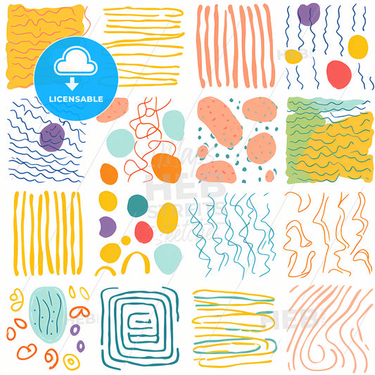 Colorful Line Doodle Seamless Pattern, A Collection Of Colorful Lines And Dots