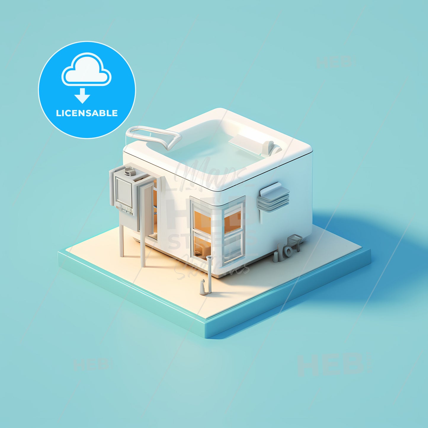 Power Shot Of Tiny Swiming Pool Icon, A Small White Building With A Bathtub