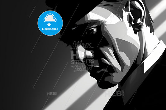 A Grayscale Illustration Of A Sad Man, A Man Looking Down In The Light