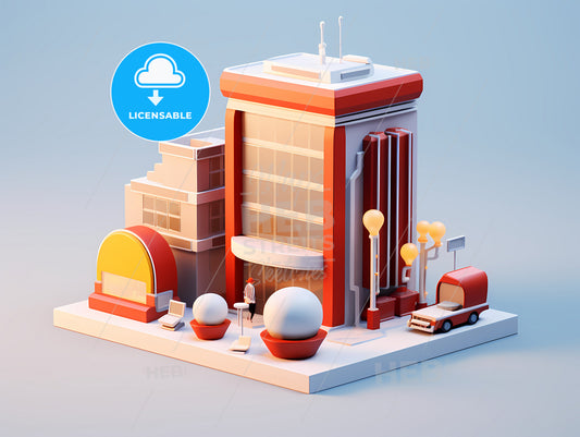 Business Models Icon In 3D Style, A Building With A Person Standing In Front Of It
