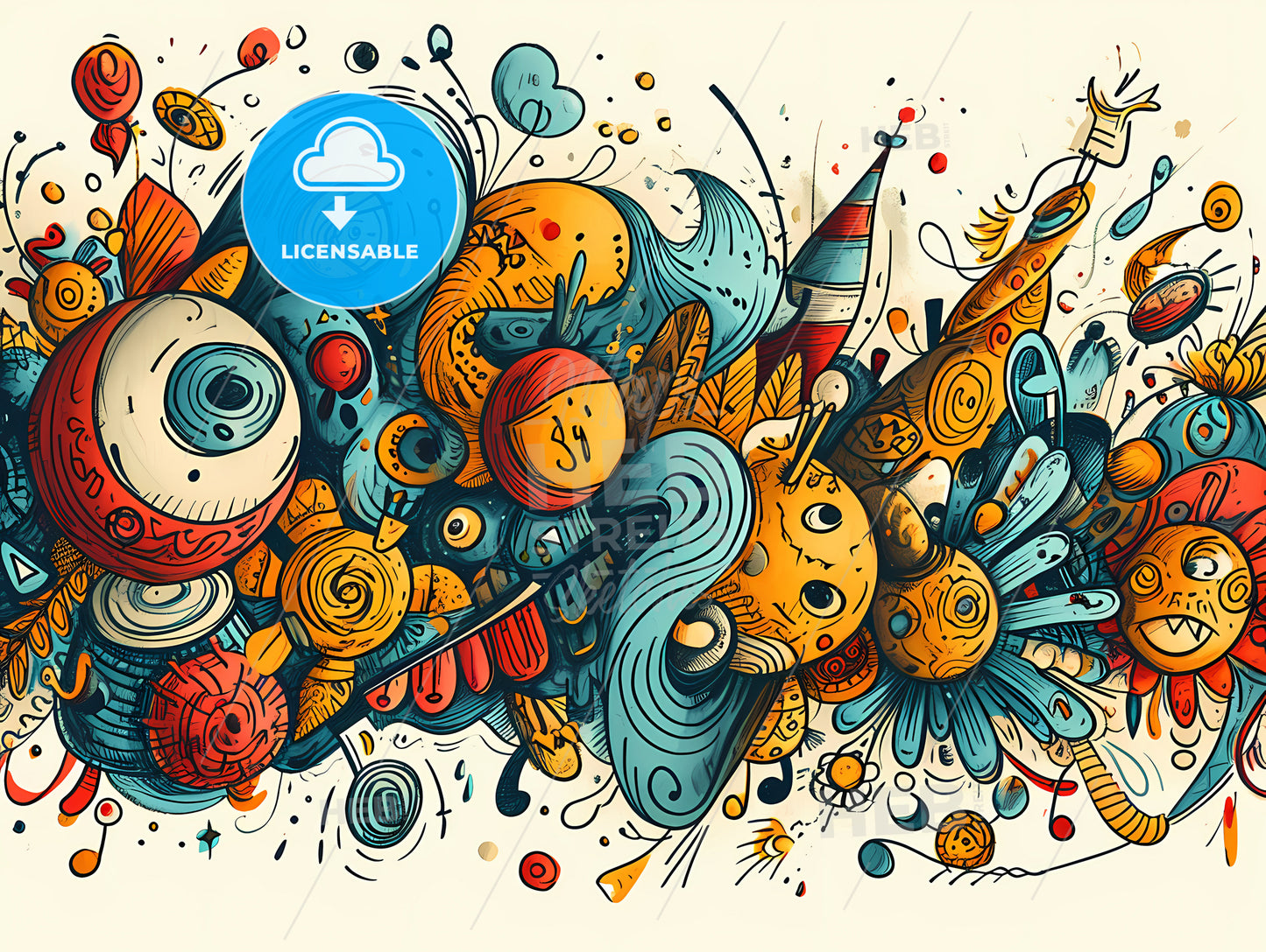 Alot Of Grafity On A White Background, A Colorful Doodle Of A Cartoon