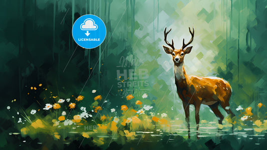 Abstract In Image Of Green, A Deer Standing In A Forest