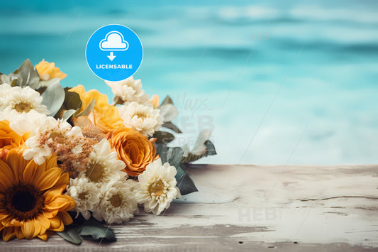 Summer Background, A Bouquet Of Flowers On A Wood Surface