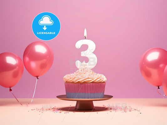 Background Cupcake, A Cupcake With A Candle On Top And Balloons