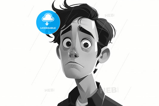A Grayscale Illustration Of A Sad Man, A Cartoon Of A Man
