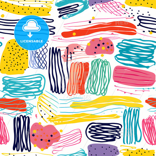 Colorful Line Doodle Seamless Pattern, A Pattern Of Colorful Paint