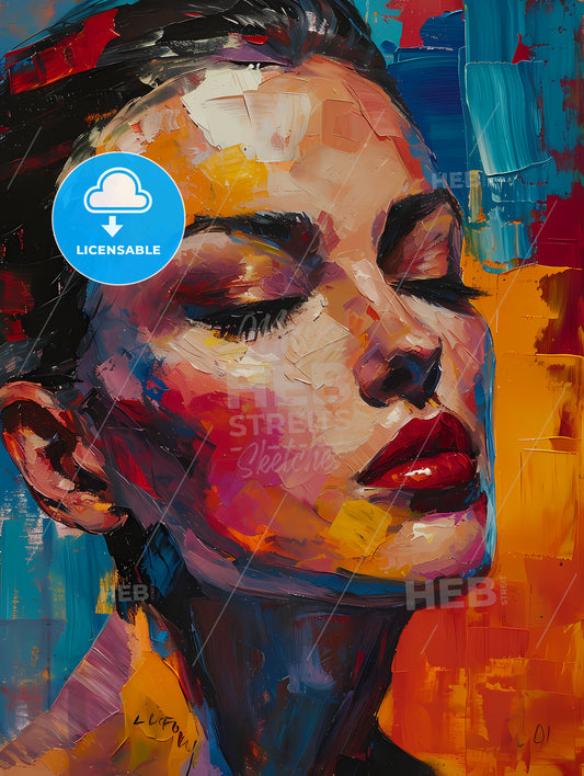 Phyllis Dietrichson Portrait With Colorful Background, A Painting Of A Woman's Face