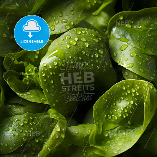 Fresh Lettuce Seamless Background, A Close Up Of Wet Leaves