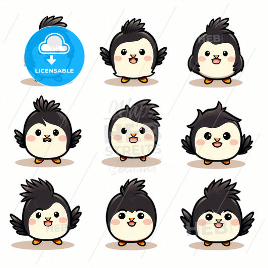 Cute Chibi Chicken Character, A Group Of Cartoon Penguins