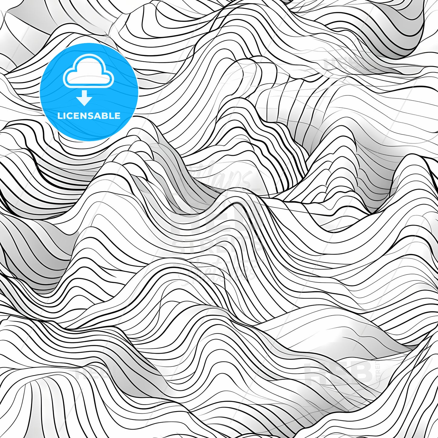 3D Mountain Range, A Black And White Wavy Lines