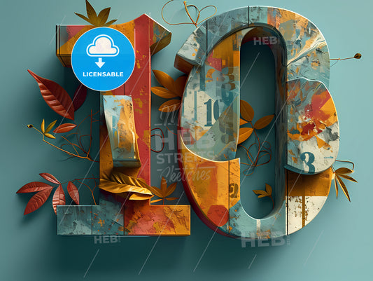 10 Graphic Design. For The Number 10 On A Blue Background, A Colorful Numbers With Leaves