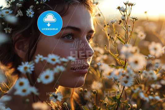 Info, A Woman In A Field Of Flowers