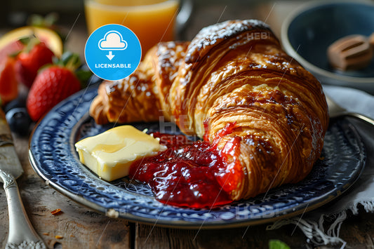 Fresh Croissant, A Plate Of Croissant And Jam