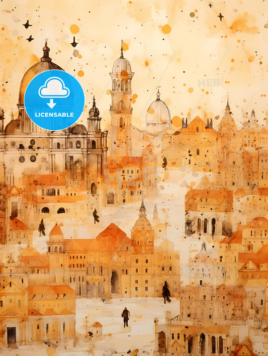 Christmas Pattern Background, A Watercolor Painting Of A City