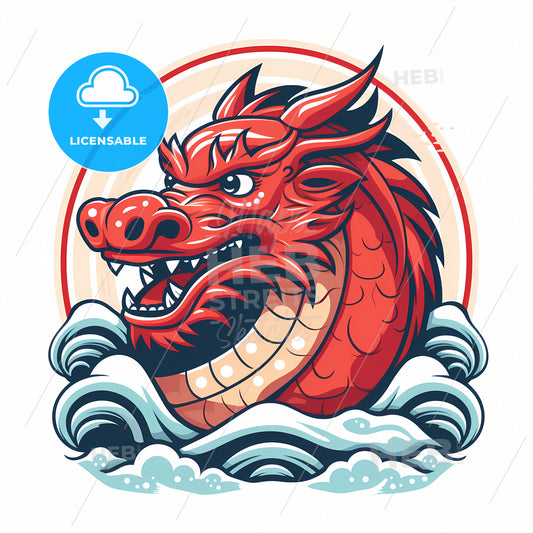 Dragon, A Red Dragon Head With White And Red Circle And Circle