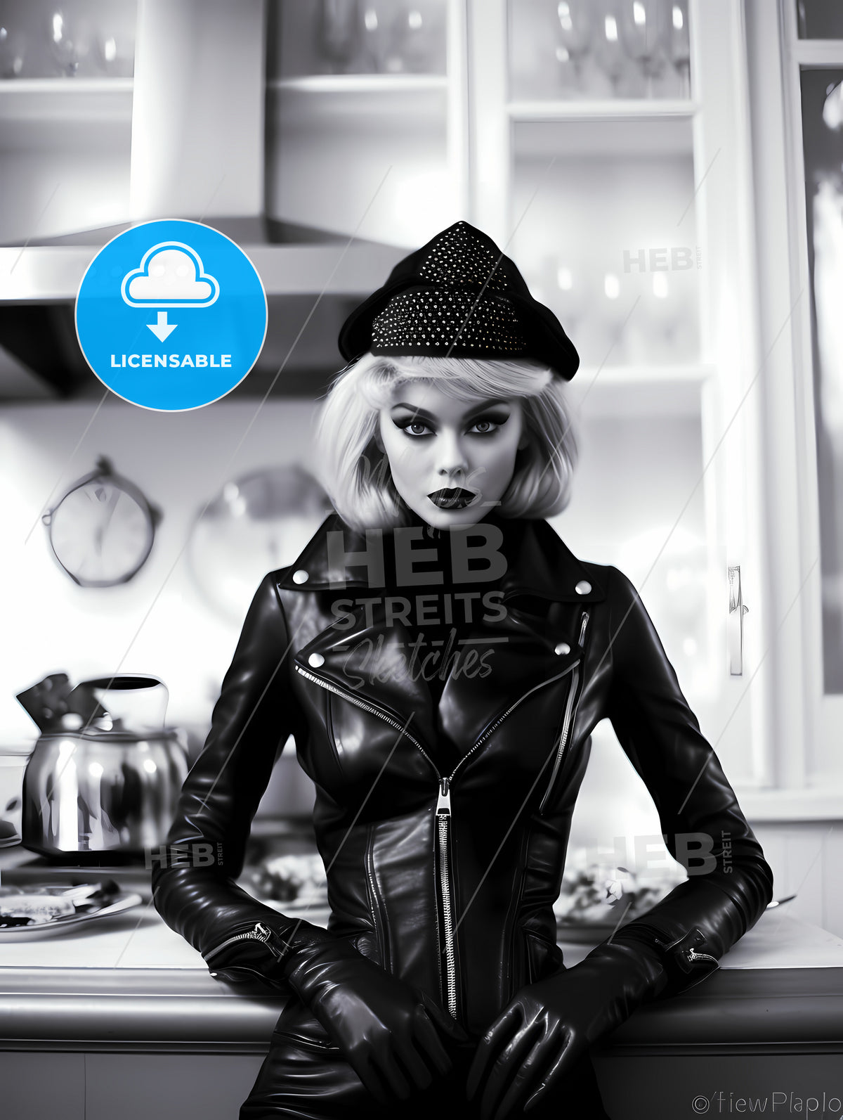Leather Goddess In A Tres Chic Kitchen, A Woman In A Leather Jacket