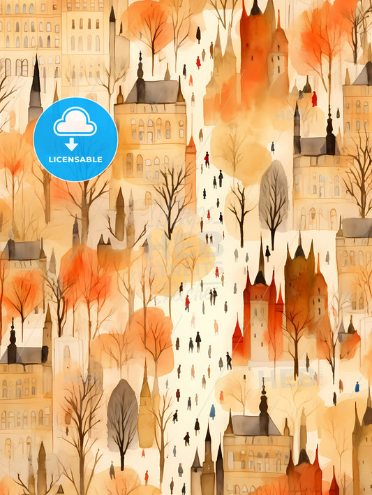 Christmas Pattern Background, A Watercolor Painting Of A City