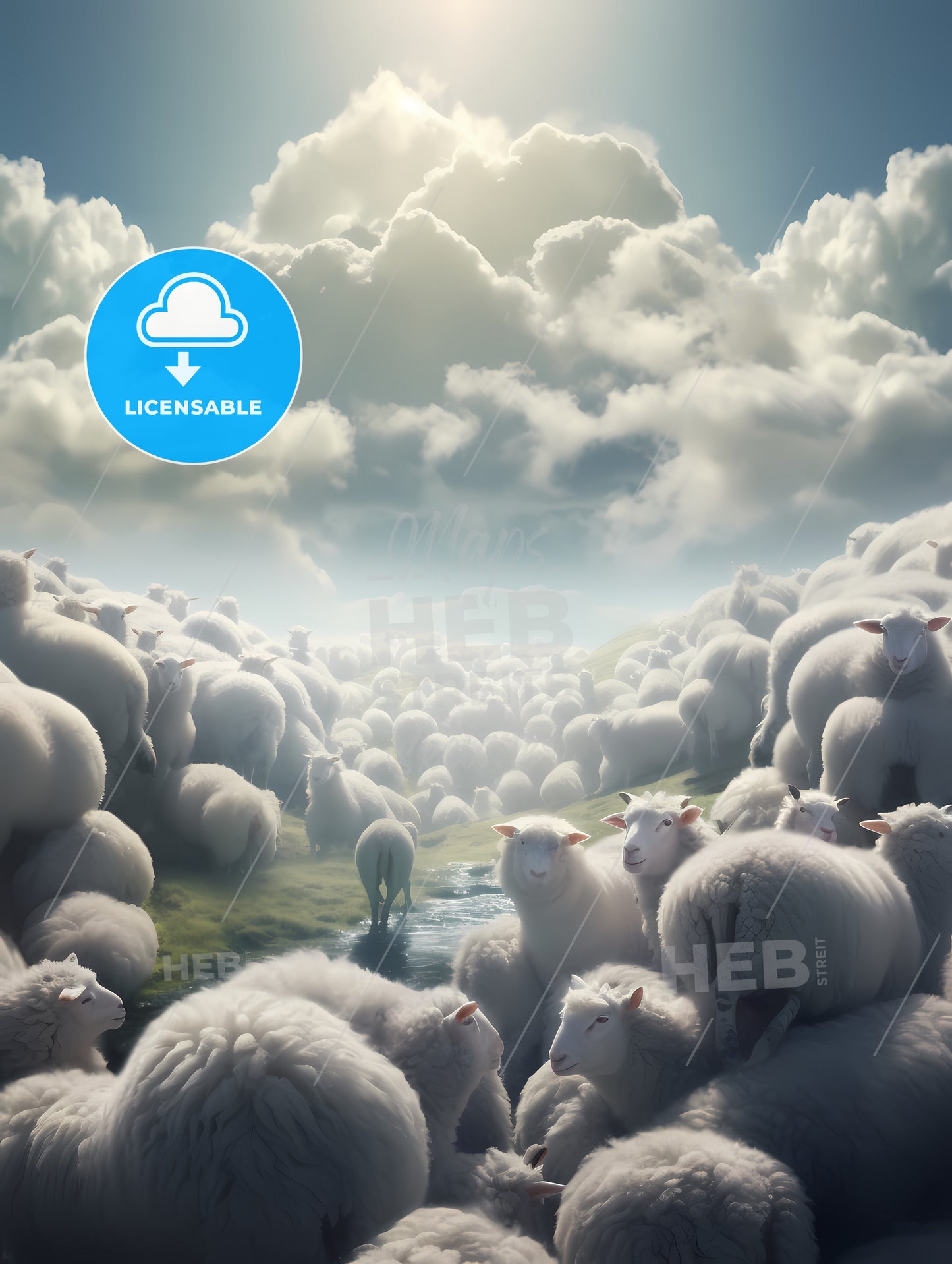 Un Ciel Avec Des Moutons Qui Tombent, A Group Of Sheep In A Field