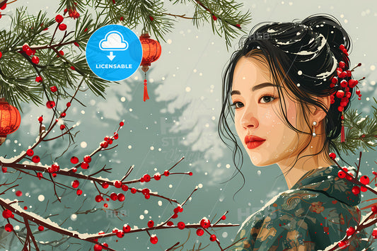 A Woman Beautiful Black Hair, A Woman Looking At The Camera