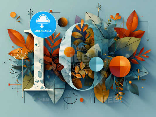 10 Graphic Design. For The Number 10 On A Blue Background, A Number With Leaves And Circles