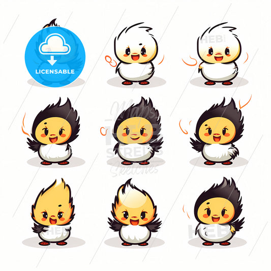Cute Chibi Chicken Character, A Group Of Cartoon Birds