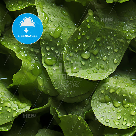 Fresh Lettuce Seamless Background, A Close Up Of Water Droplets On Leaves