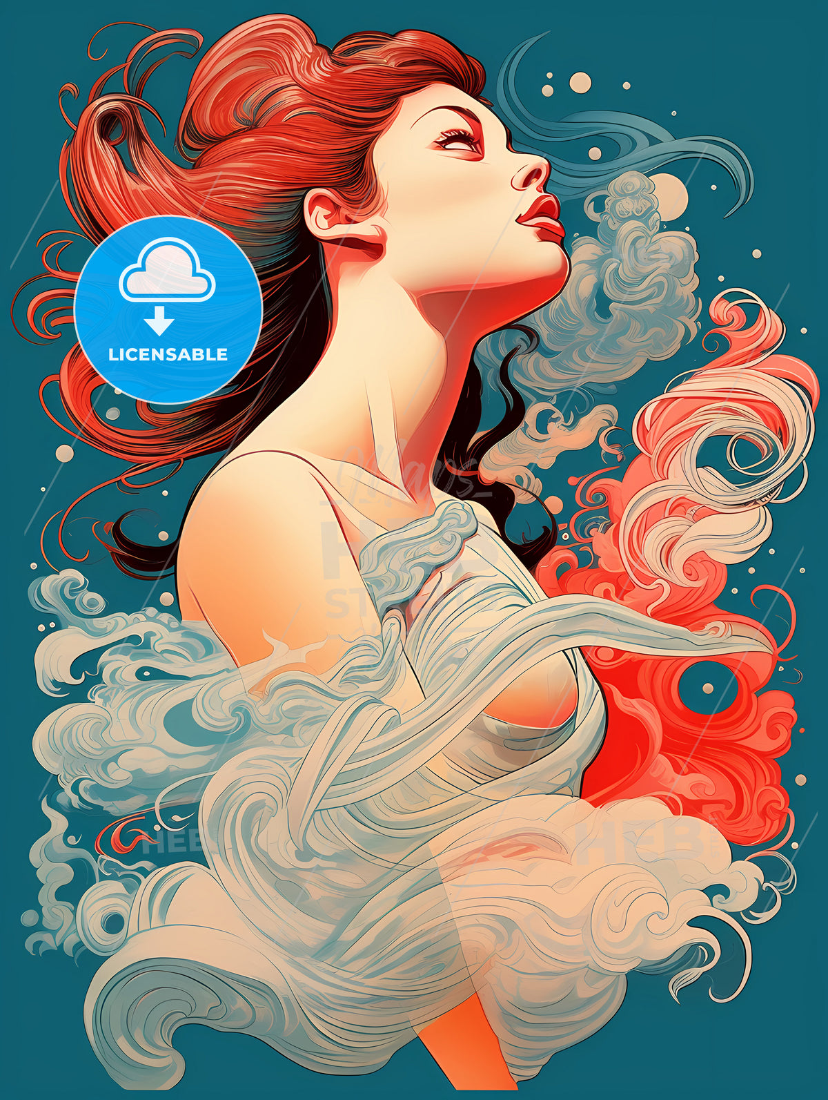 Cinderella Running In Her Chic, A Woman With Red Hair And Smoke