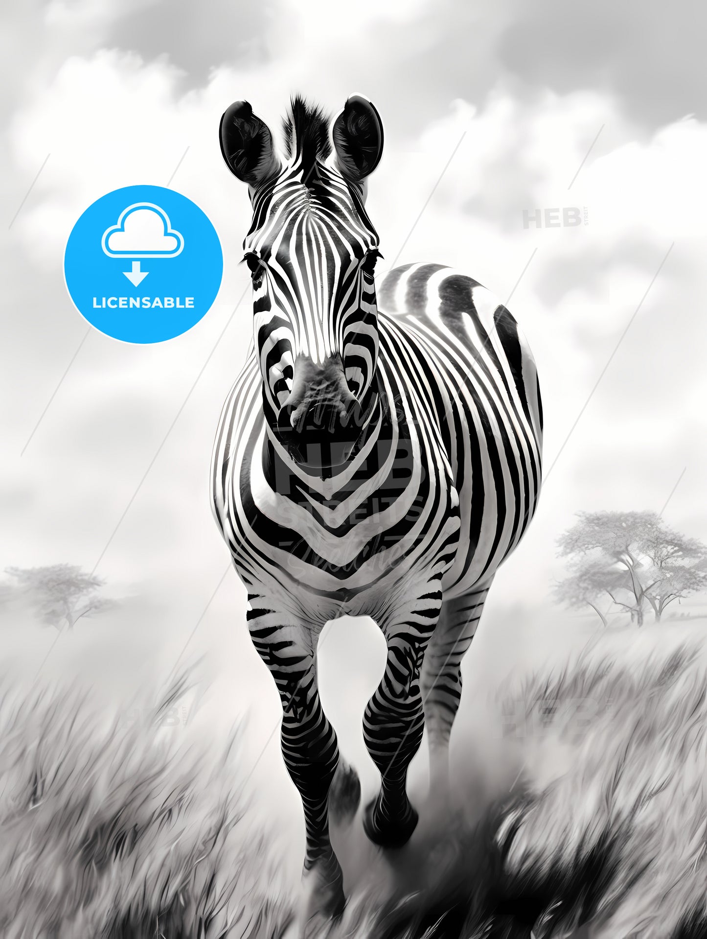 A Black And White Zebra Is Running, A Zebra Walking Through Tall Grass