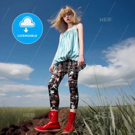 Young 15 Years Old Angry Blond Girl, A Girl Standing On A Dirt Mound