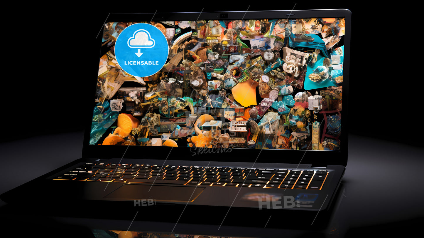 A Black Laptop Covered With Stickers, A Laptop With A Colorful Background