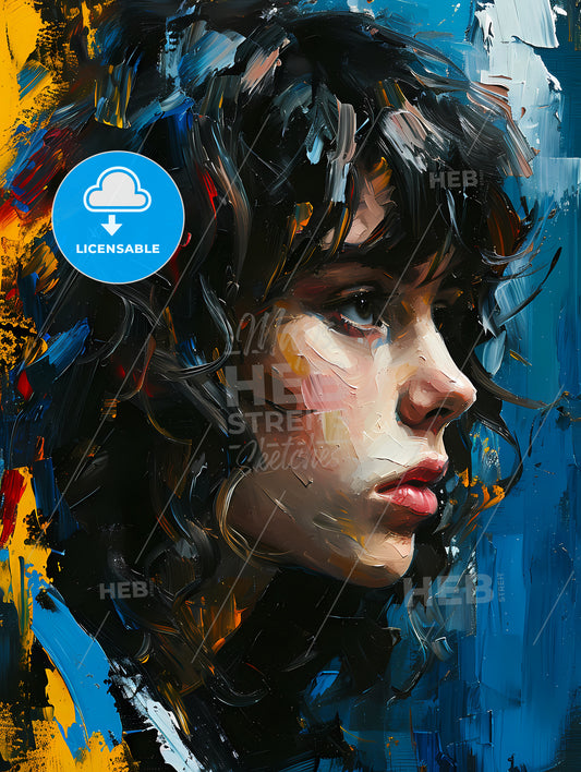 Phyllis Dietrichson Portrait With Colorful Background, A Woman With Curly Hair