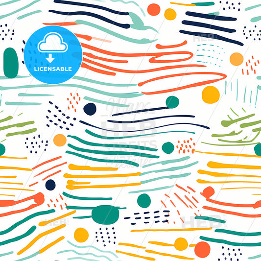 Colorful Line Doodle Seamless Pattern, A Pattern Of Colorful Lines And Dots