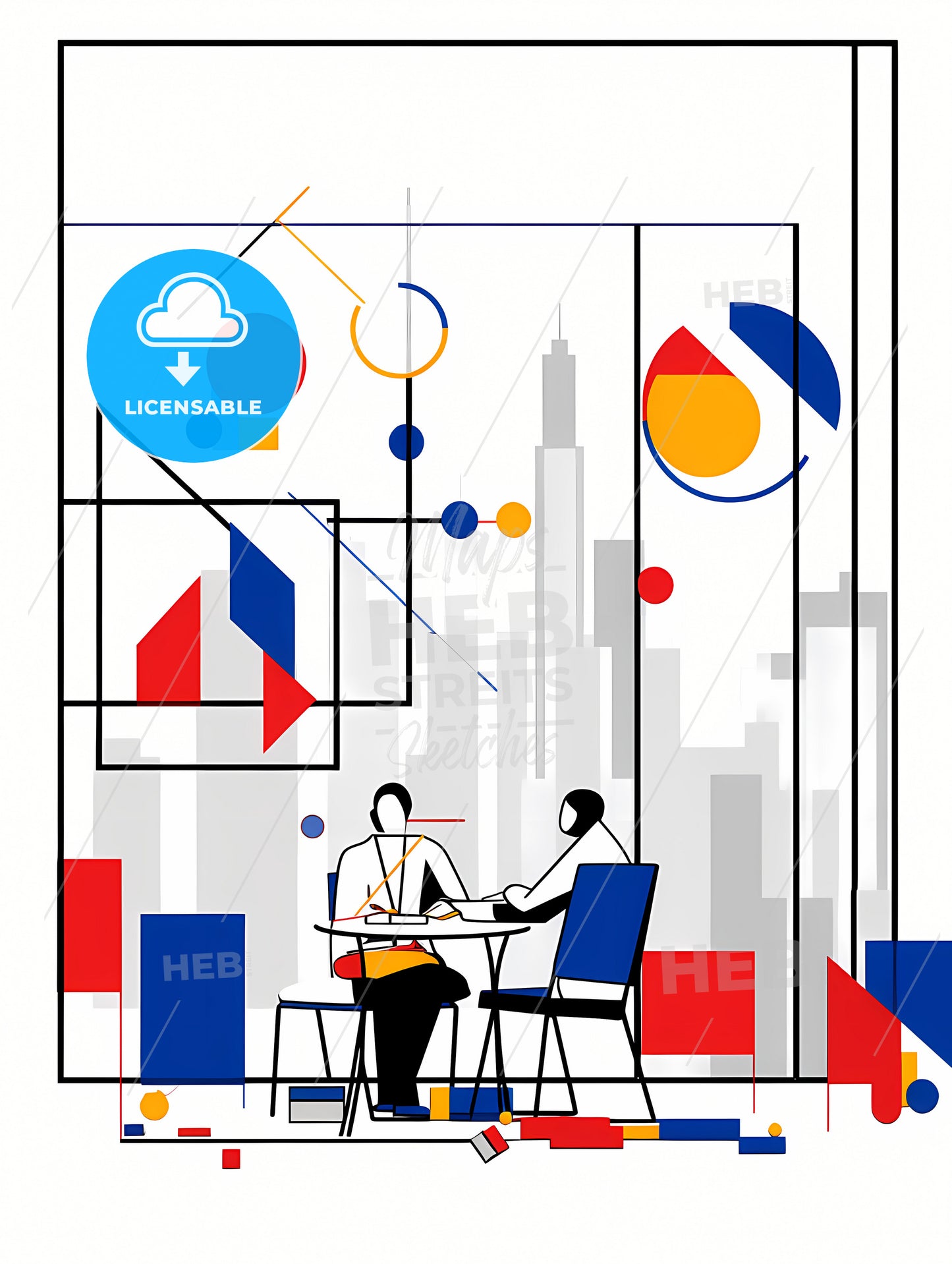Minimalist Office Art, A Couple Of People Sitting At A Table