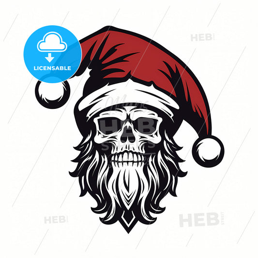 A Pirate Skeleton With Christmas Hat, A Skull With A Beard And A Red Hat