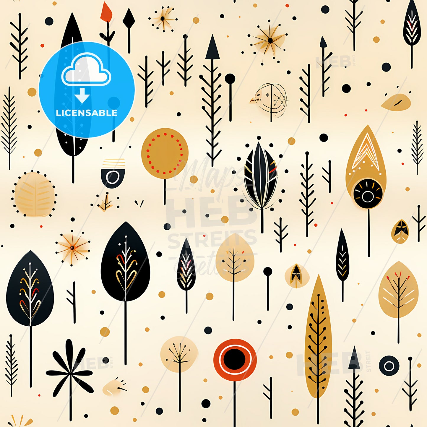 Black And Ivory, A Pattern Of Trees And Plants