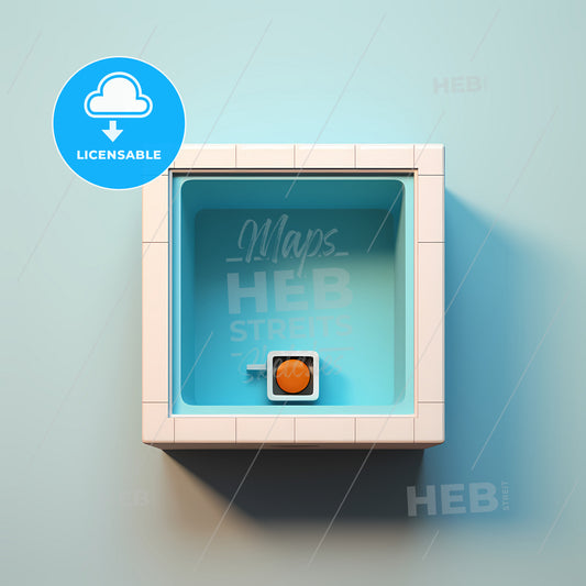 Power Shot Of Tiny Swiming Pool Icon, A White Square Box With A Orange Ball Inside