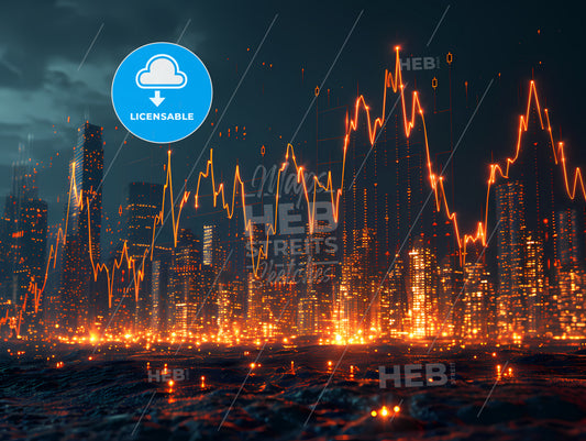 Abstract Finance Art Illustration Background, A Lit Up City Skyline At Night